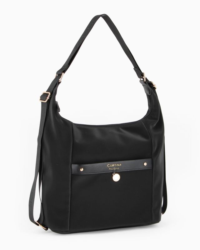CORTINA POLO STYLE - Borsa/Zaino nera con tasca frontale e dettaglio logo pendente