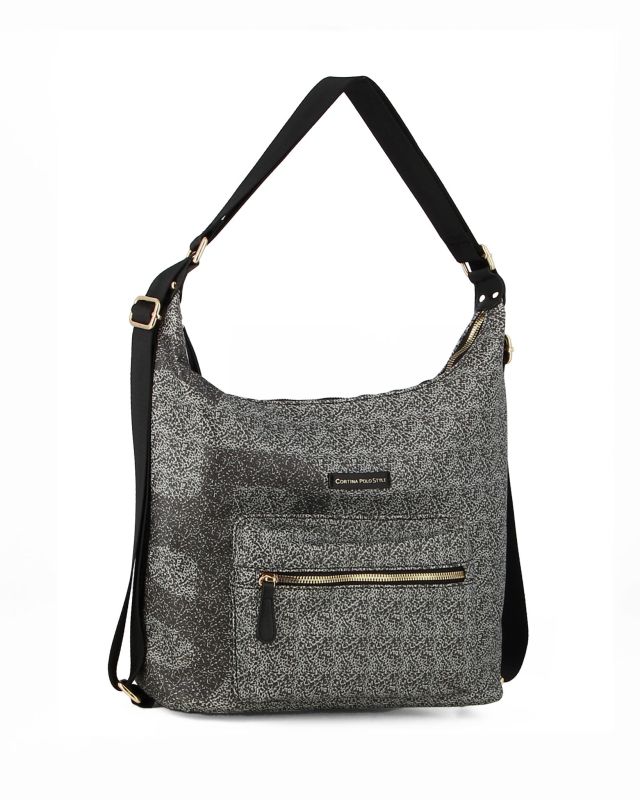 CORTINA POLO STYLE - Borsa/zaino nera con tasca frontale e stampa logo