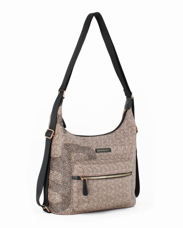 CORTINA POLO STYLE - Borsa/zaino taupe con tasca frontale e stampa logo