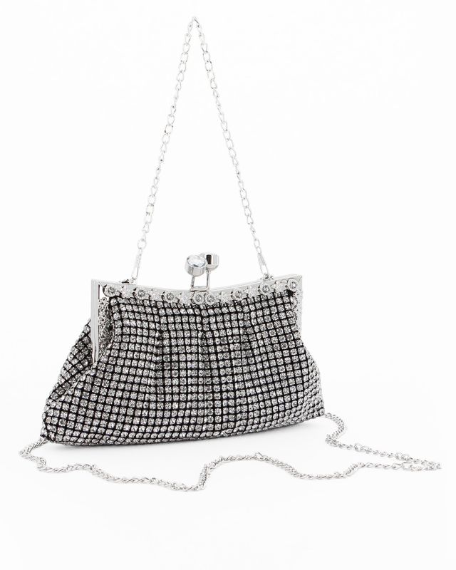 DIVAS - Clutch nera rivestita di strass con chiusura a girello