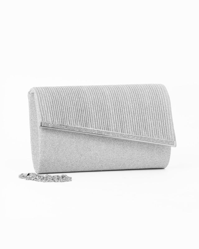 DIVAS - Pochette argento in lurex con filo di strass sulla patta, tracolla removibile