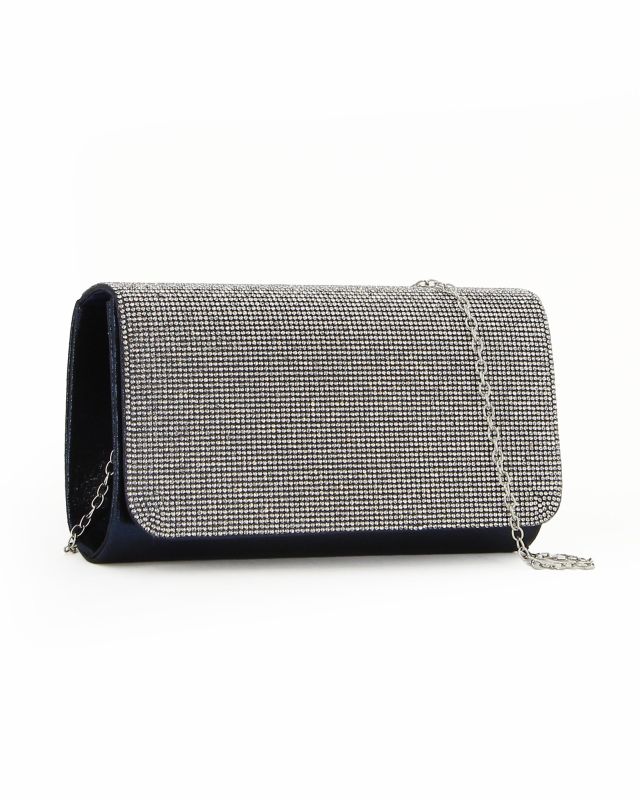 DIVAS -  Pochette blu tutta strass con patta