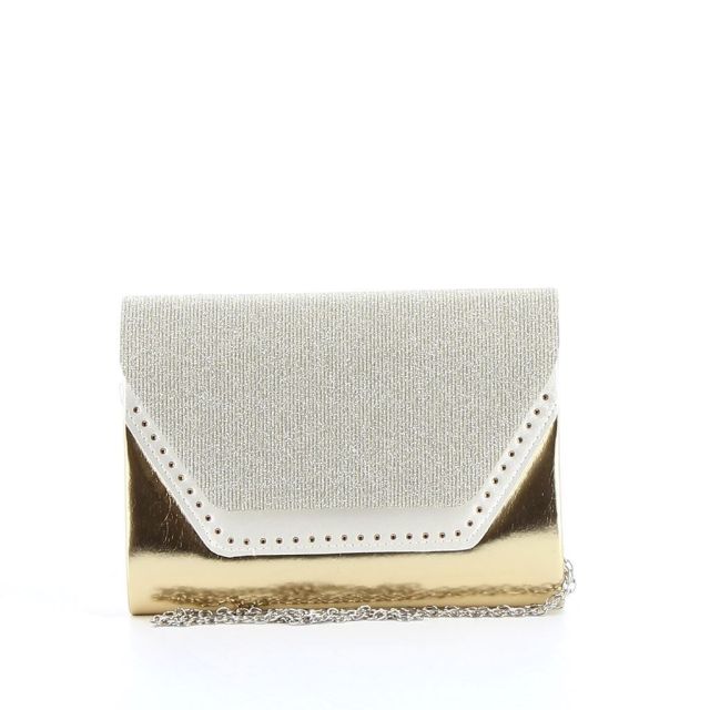 DIVAS- Pochette effetto metalizzato e strass con patta lurex