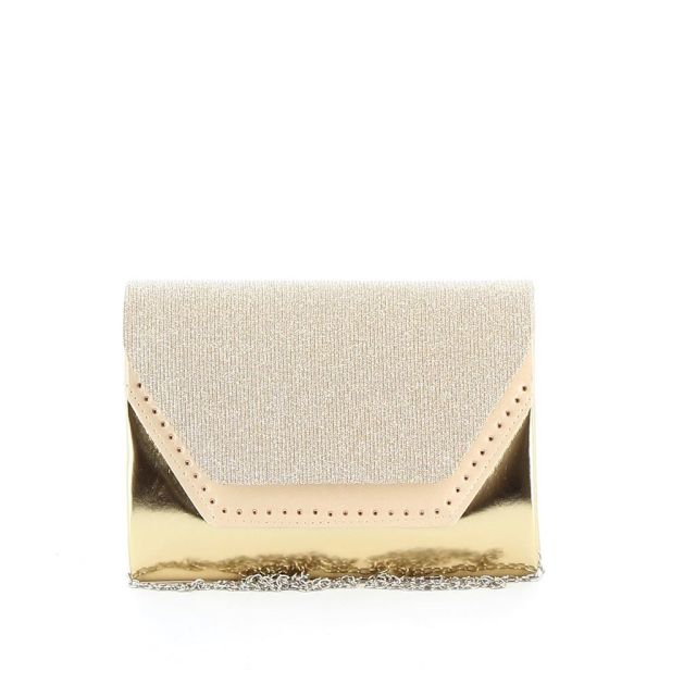 DIVAS- Pochette effetto metalizzato e strass con patta lurex
