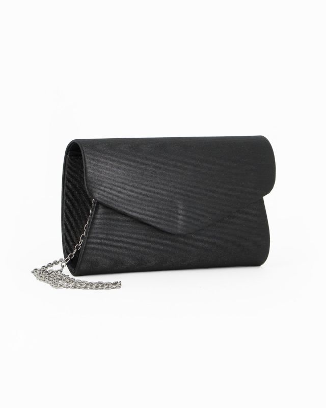 DIVAS - Pochette nera  in luex con patta, tracolla removibile
