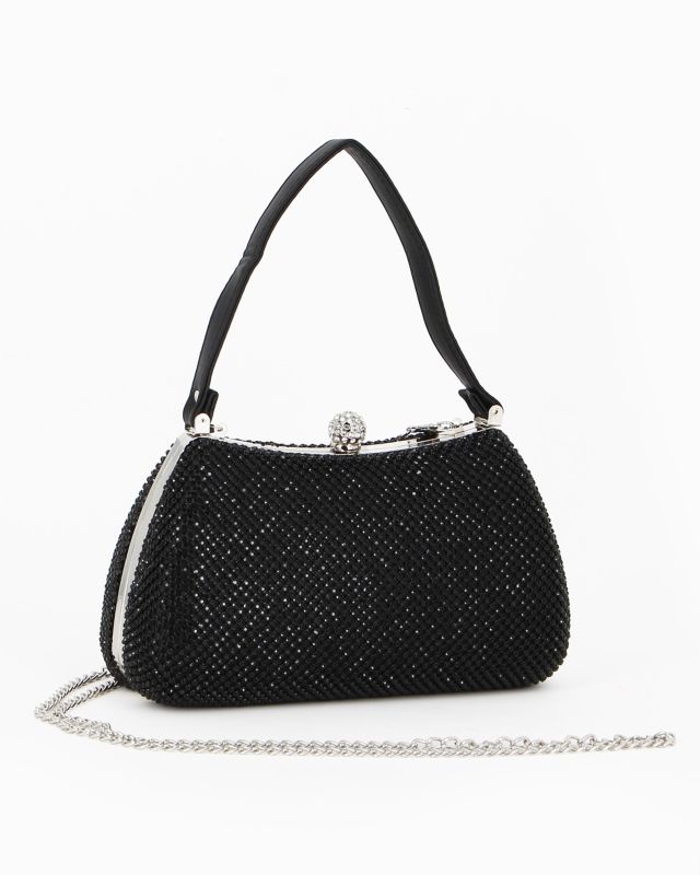 DIVAS - Pochette nera tutta strass con un manico