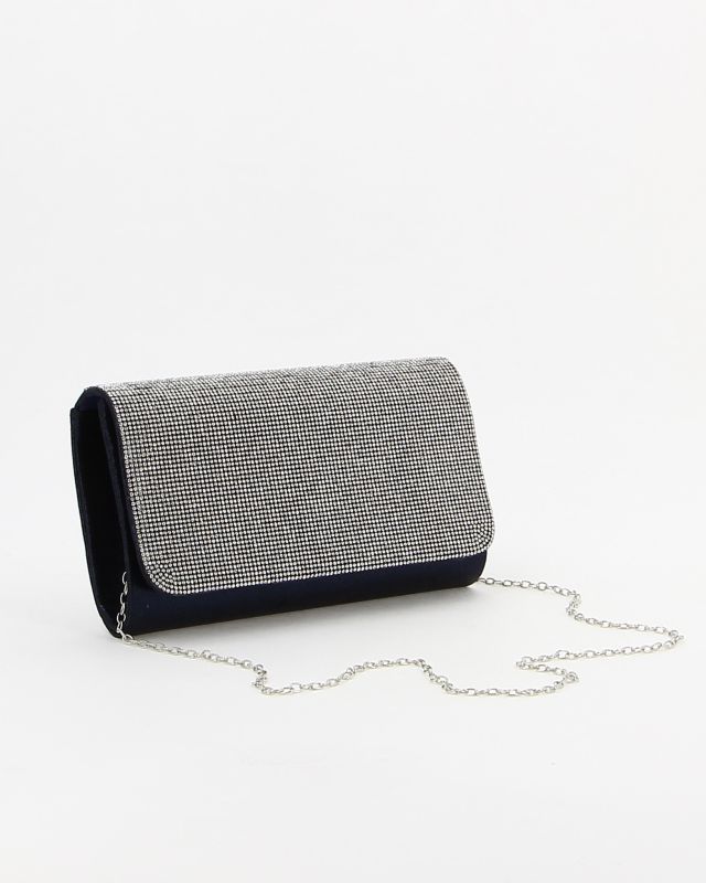 DIVAS - Pochette orizzontale blu con strass sulla patta