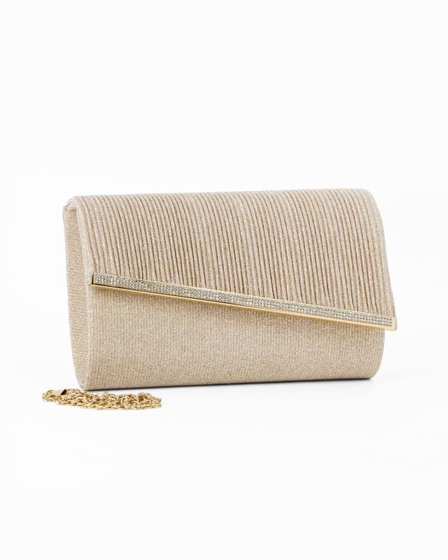 DIVAS - Pochette oro in lurex con filo di strass sulla patta, tracolla removibile