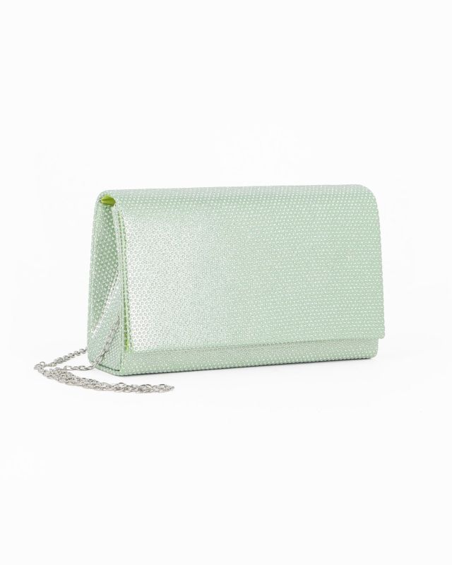 DIVAS - Pochette verde con patta tutta strass