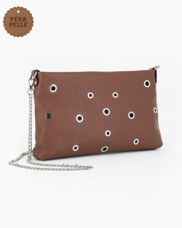 DIVAS - Tracolla marrone in VERA PELLE con occhielli