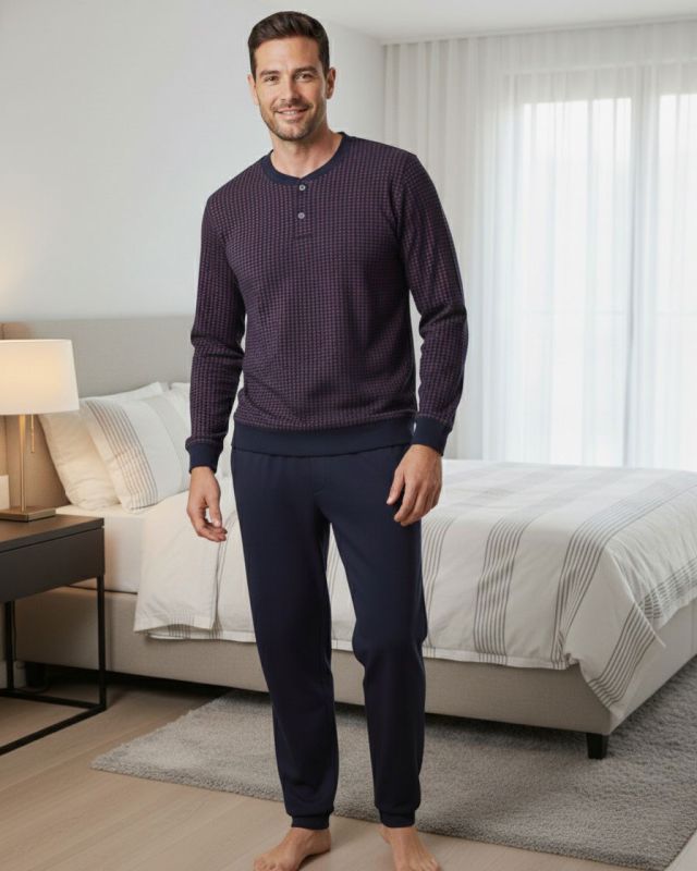 ENRICO COVERI - PIGIAMA MANICA LUNGA BLU IN COTONE INTERLOCK
