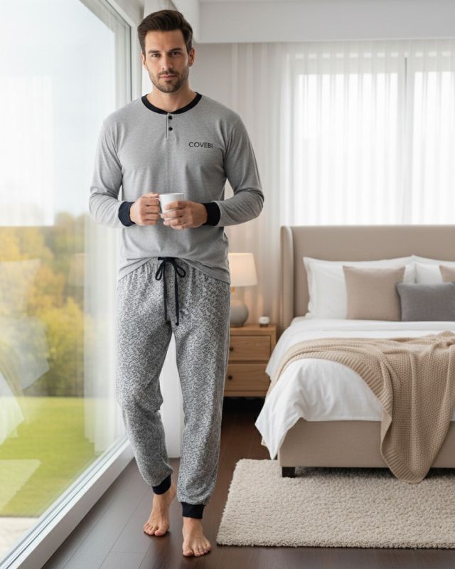 ENRICO COVERI - PIGIAMA MANICA LUNGA GRIGIO IN COTONE INTERLOCK