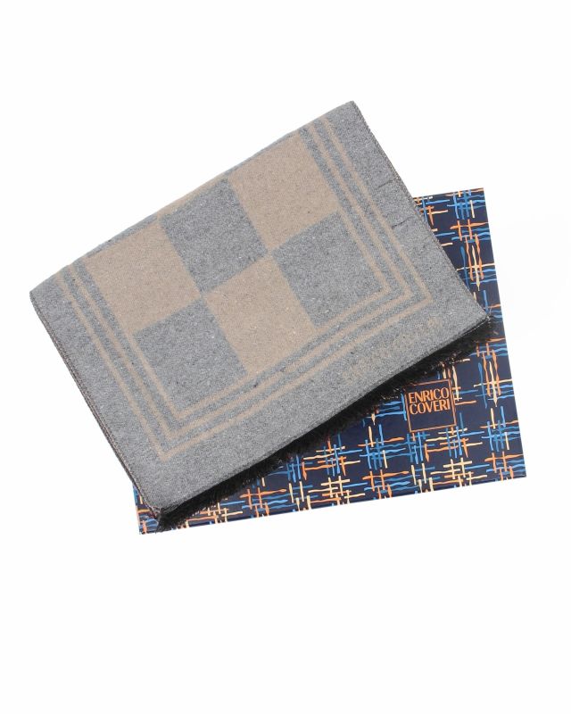 ENRICO COVERI - Sciarpa beige a scacchi con scatola regalo