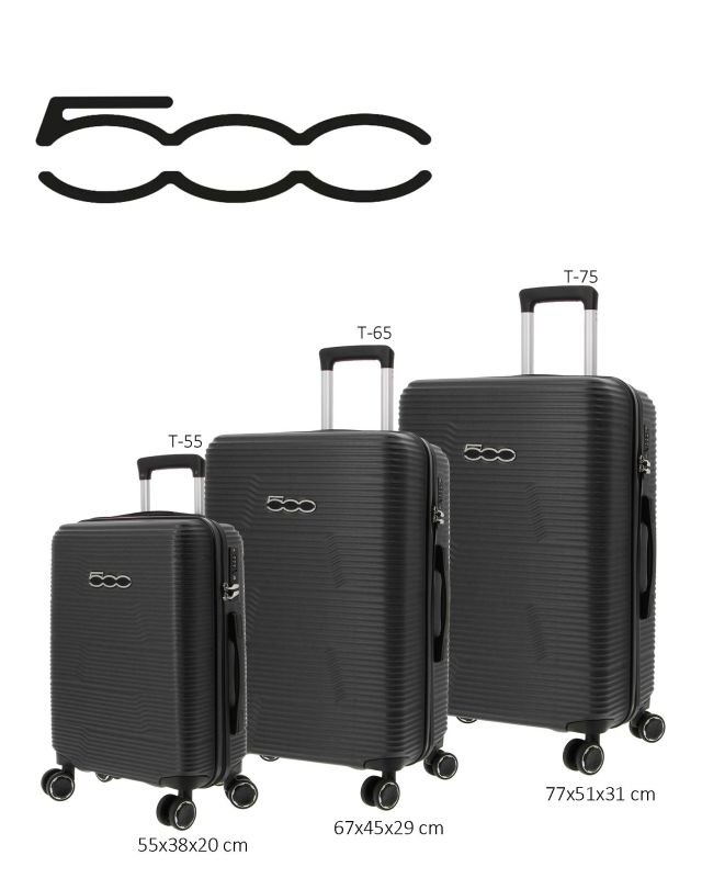 FIAT 500 - TROLLEY NERO IN ABS 4 RUOTE CON COMBINAZIONE TSA