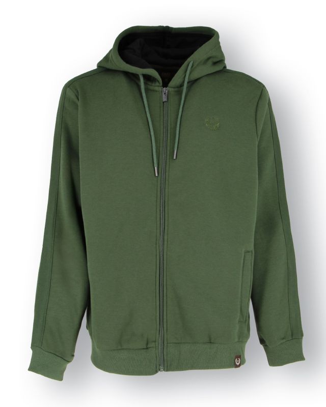 GIANMARCO VENTURI - Felpa con cappuccio verde militare da uomo full zip