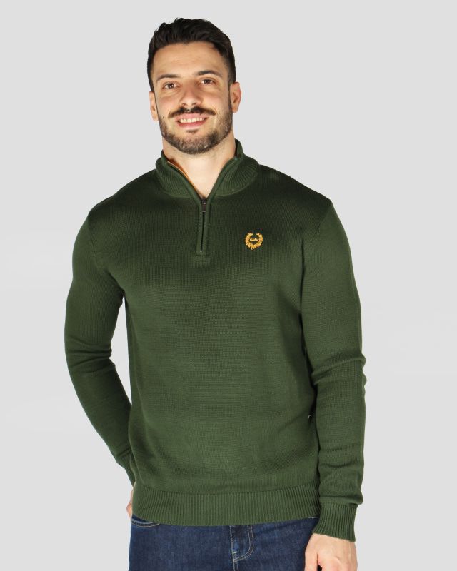GIANMARCO VENTURI - Maglione mezza zip verde militare da uomo