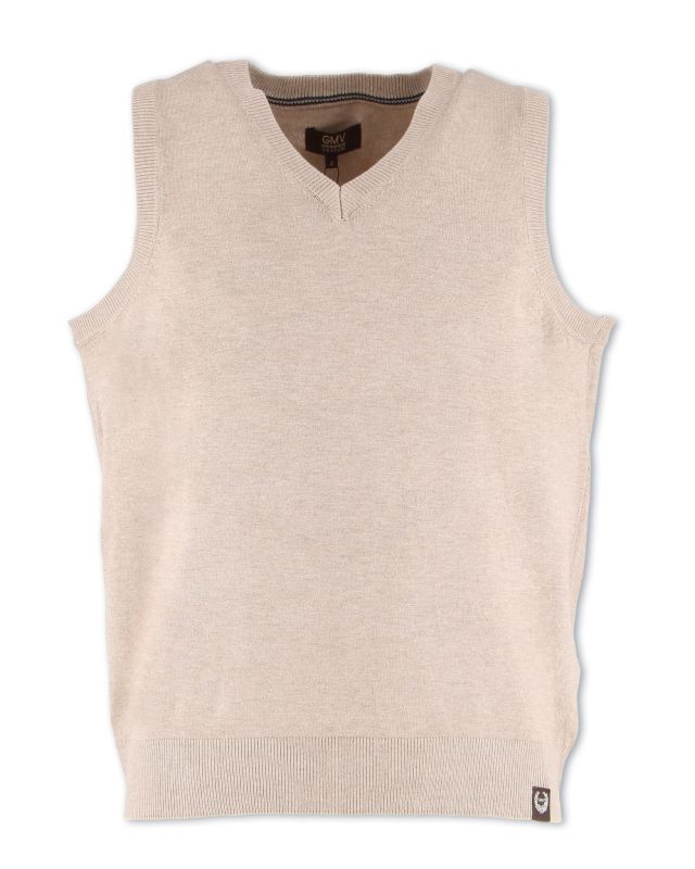 GMV - GILET SMANICATO BEIGE CON SCOLLO A V IN MAGLIA