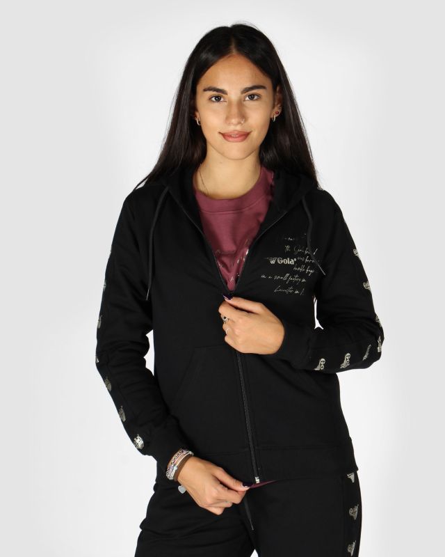 GOLA - FELPA CON CAPPUCCIO FULL ZIP NERA DA DONNA