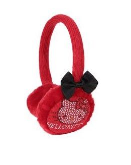 HELLO KITTY - Paraorecchie bimba rosso con strass e fiocco nero