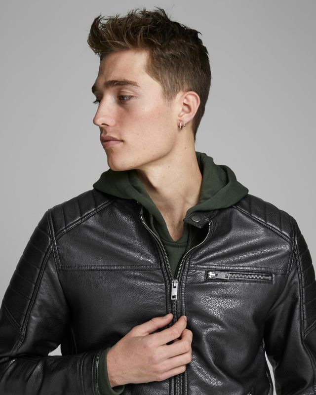 JACK&JONES - GIUBBINO UOMO IN ECOPELLE NERO