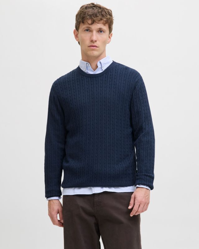 JACK&JONES - PULLOVER GIROCOLLO BLU DA UOMO CON CON TRECCINA