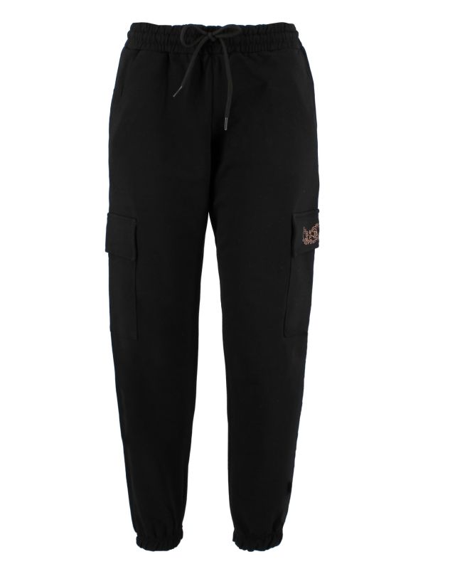 KEITH HARI - DONNA PANTALONE TUTA NERO CON TASCONI