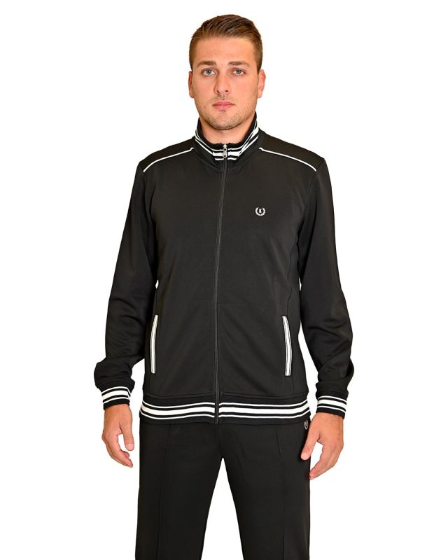 KEY UP - FELPA NERA DA UOMO FULL ZIP ACETATA CON DETTAGLI RICHE