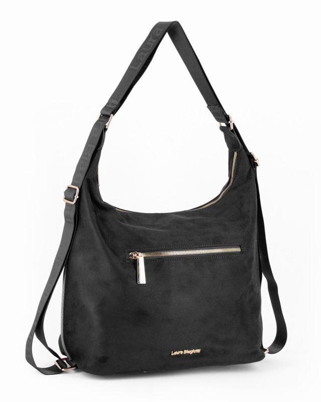 LAURA BIAGIOTTI - Borsa/Zaino scamosciata nera con tasca frontale e posteriore