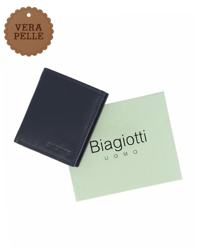 LAURA BIAGIOTTI - Portafoglio blu da uomo in VERA PELLE