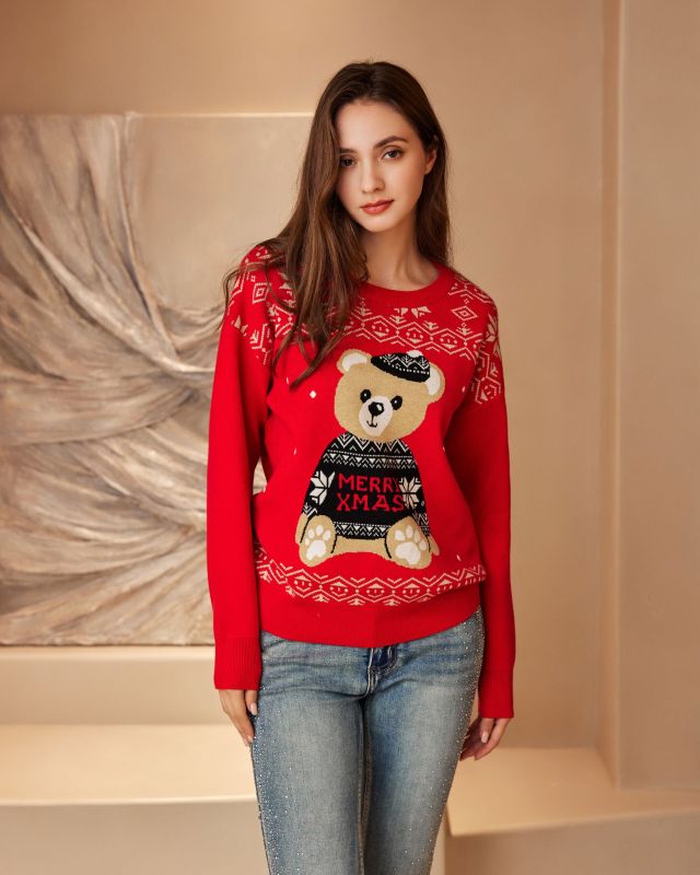 MAGLIA MANICA LUNGA ORSO NATALE