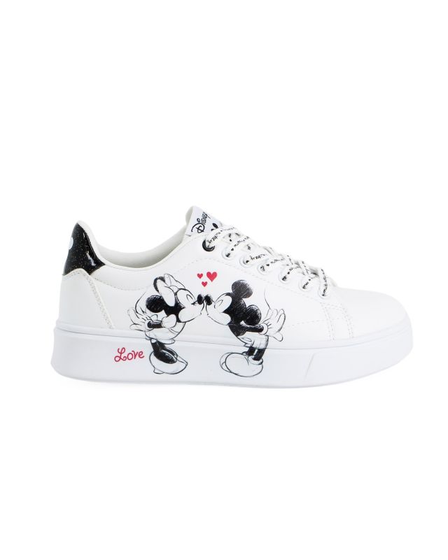 MICKEY - Scarpa sneakers bianca da donna con stampa laterale e lacci
