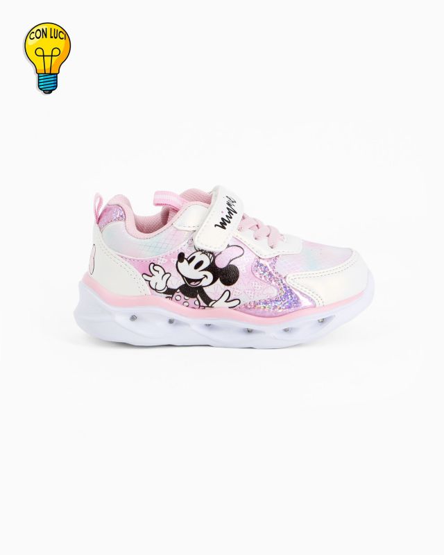 MINNIE - Sneakers bianca e rosa da bimba con luci e strappo