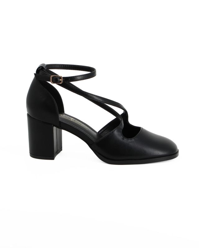 MISS GLOBO - Décolleté nera con cinturini incrociati, tacco 6,5CM