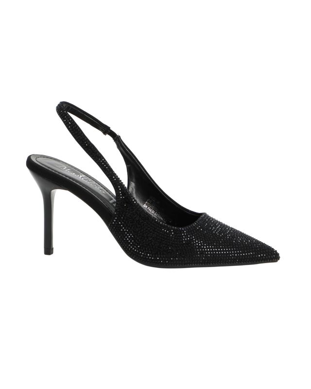 MISS GLOBO - Décolleté slingback nera rivestita di strass con sottopiede in memory foam, tacco 8,5CM