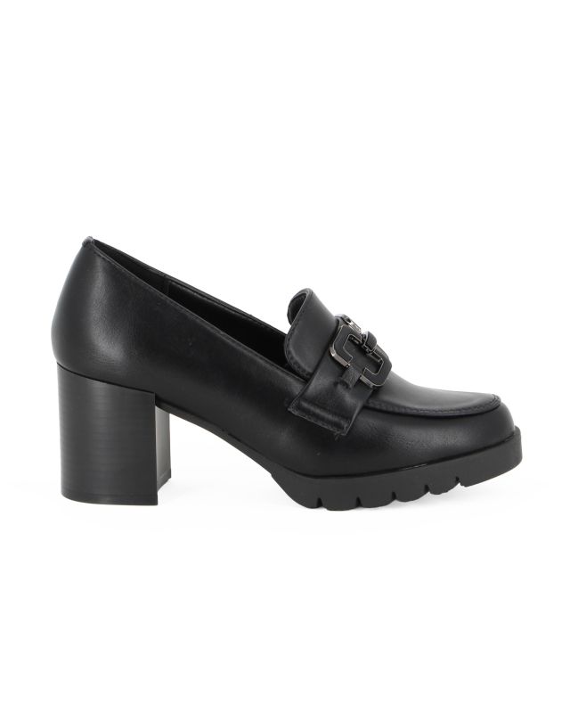 MISS GLOBO - Mocassino nero con morsetto e sottopiede in memory soft, tacco 7CM