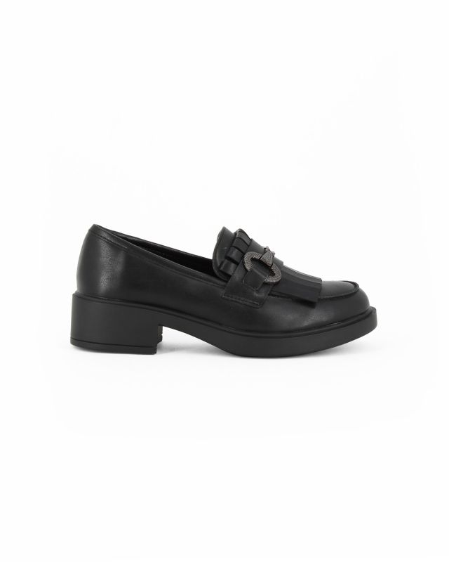 MISS GLOBO - Mocassino nero con sottopiede in memory soft, morsetto e frange