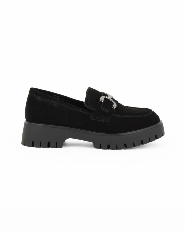 MISS GLOBO - Mocassino nero scamosciato in VERA PELLE con morsetto e sottopiede in memory soft