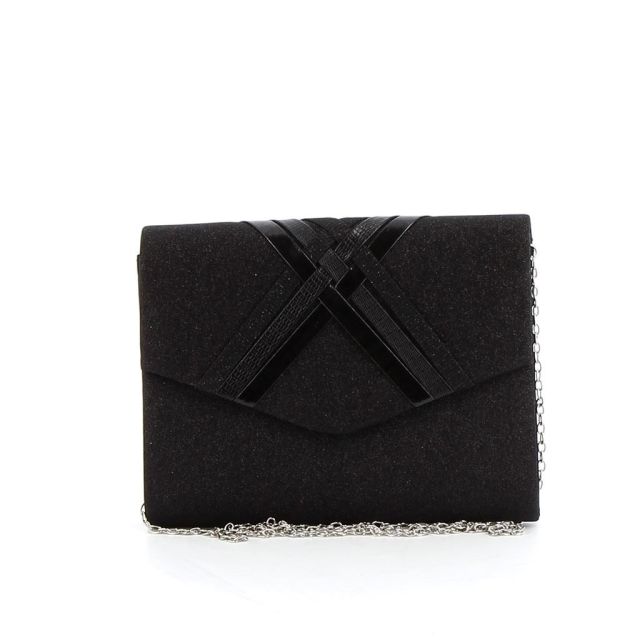 MISS GLOBO - Pochette lurex nera con fasce incrociate sulla patta
