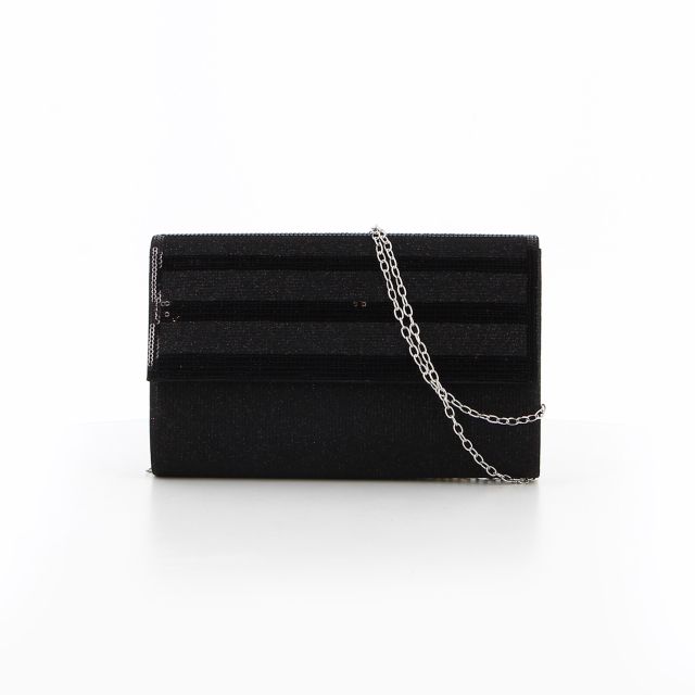 MISS GLOBO - Pochette nera glitterata con strass sulla patta