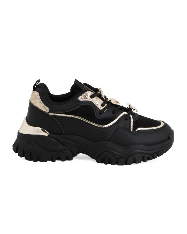 MISS GLOBO - Scarpa sneakers nera da donna con inserti glitterati e ciondoli tra i lacci