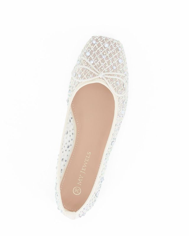 MY JEWELS - Ballerina panna traforata con fiocco e strass