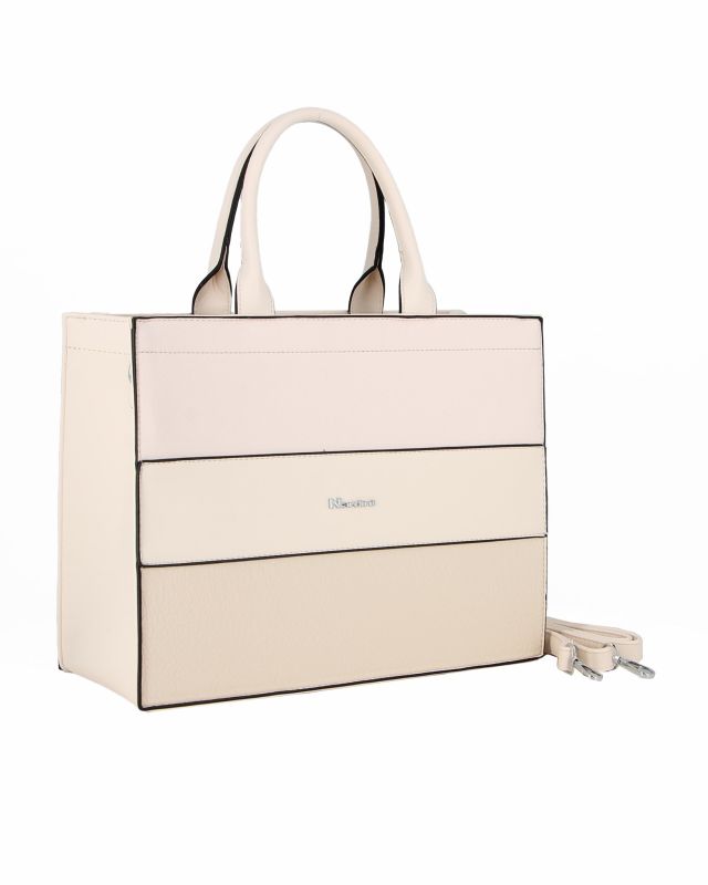 NARDINI - Borsa grande due manici beige con fasce frontali lavorate, tracolla removibile