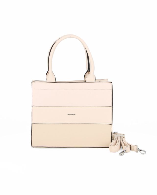 NARDINI - Borsa piccola due manici beige con fasce frontali lavorate, tracolla removibile