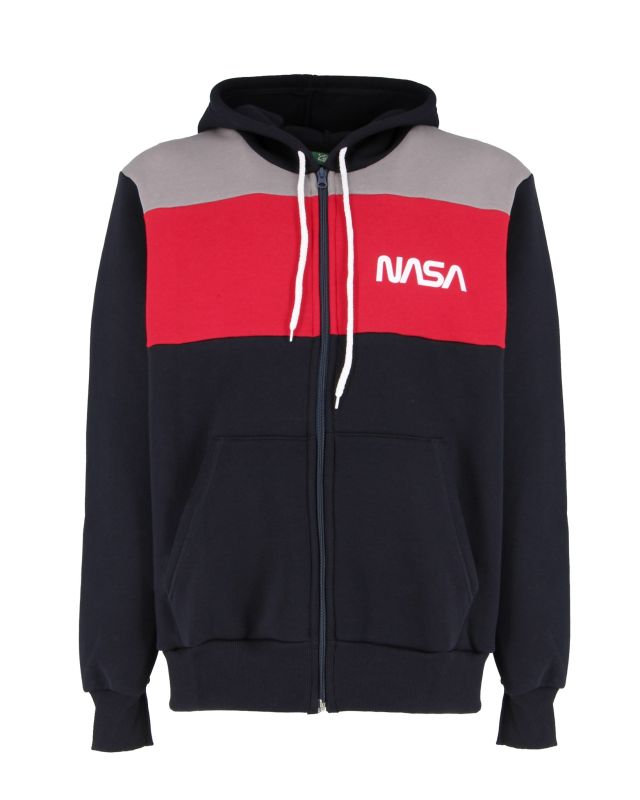 NASA - FELPA CON CAPPUCCIO E ZIP BLU/ROSSA/GRIGIA DA UOMO