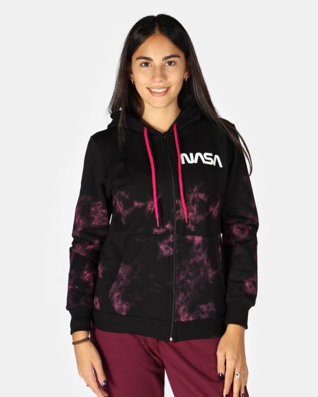 NASA - Felpa nera con cappuccio e full zip da donna