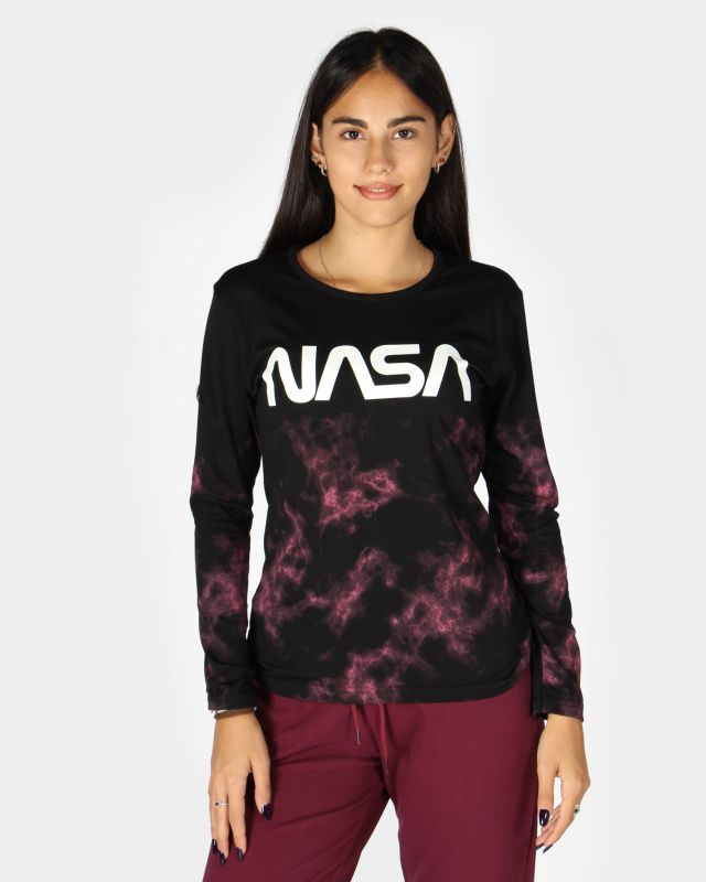 NASA - Tshirt nera a manica lunga da donna con logo