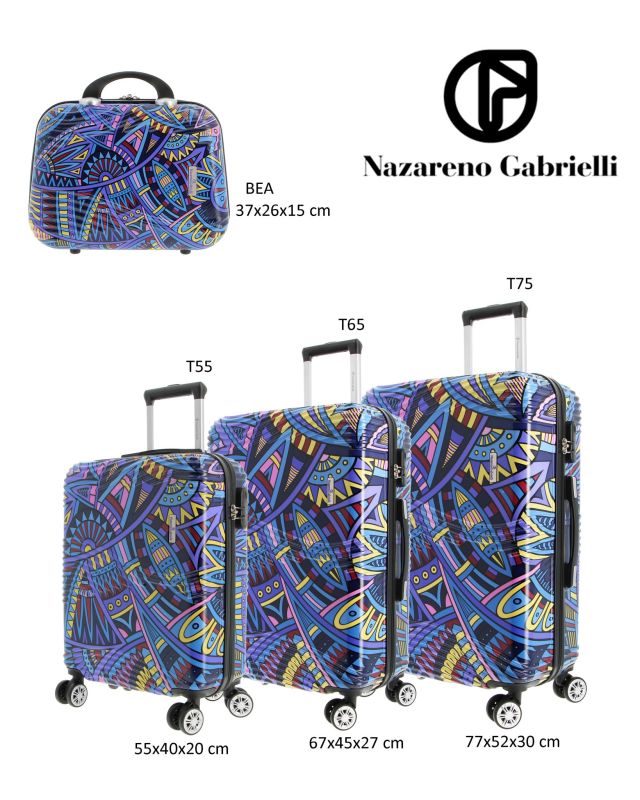 NAZARENO GABRIELLI - TROLLEY IN ABS 4 RUOTE STAMPE GEOMETRICHE