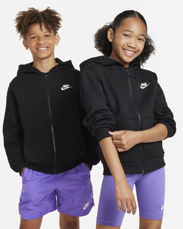 NIKE  Club Fleece - Felpa nera con cerniera e cappuccio per ragazzi FD3004/010