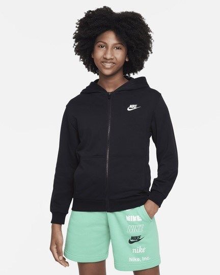 NIKE - Felpa nera da bambino con zip frontale e cappuccio