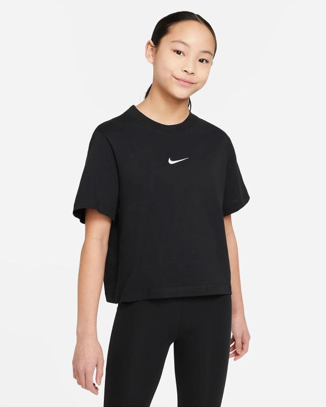 NIKE - T shirt loose fit nera  da bambino con logo bianco